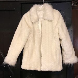 White faux fur / satin reversible jacket
